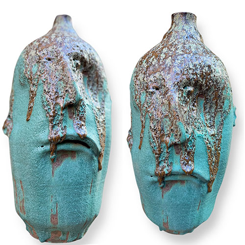 Feliciano Abaurre 20" Tall Turquoise Drippy Face Sculpture DP5860 SOLD